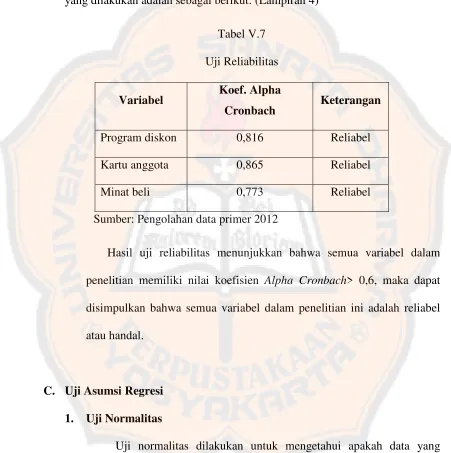 Tabel V.7Uji Reliabilitas