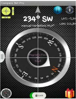 Gambar 3.4.  Aplikasi Compas Pro 360  Android. 