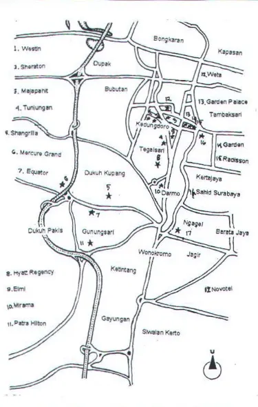 Gambar 3.2 Peta Lokasi Hotel yang telah Ada di Surabaya 