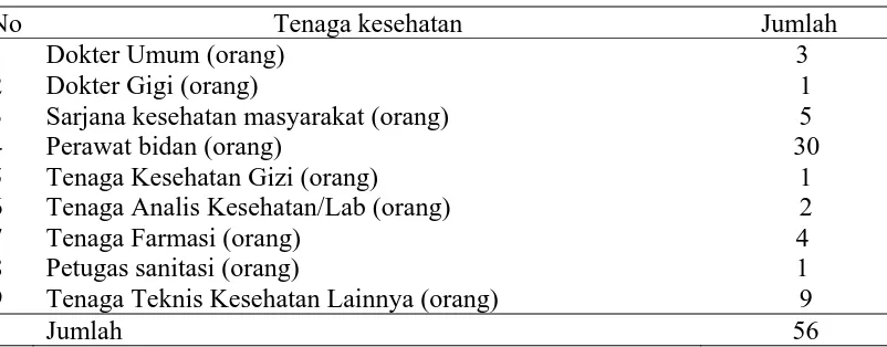 Tabel 4.1. Distribusi tenaga kesehatan Puskesmas Kota Alam Banda Aceh Tahun 2008 