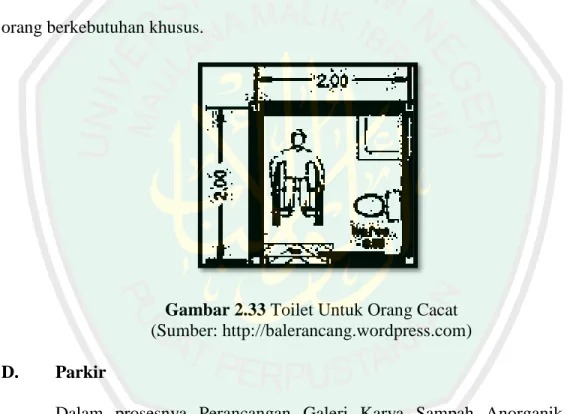 Gambar 2.33 Toilet Untuk Orang Cacat  (Sumber: http://balerancang.wordpress.com)  D.  Parkir 