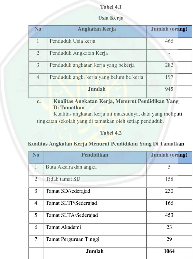 Tabel 4.1  Usia Kerja 