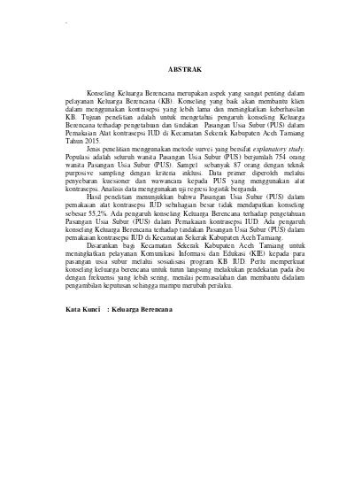 Pengaruh Konseling Keluarga Berencana Terhadap Pengetahuan Dan Tindakan ...