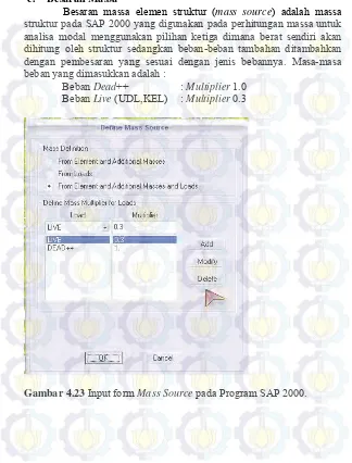 Gambar 4.23 Input form Mass Source pada  Program SAP 2000. 