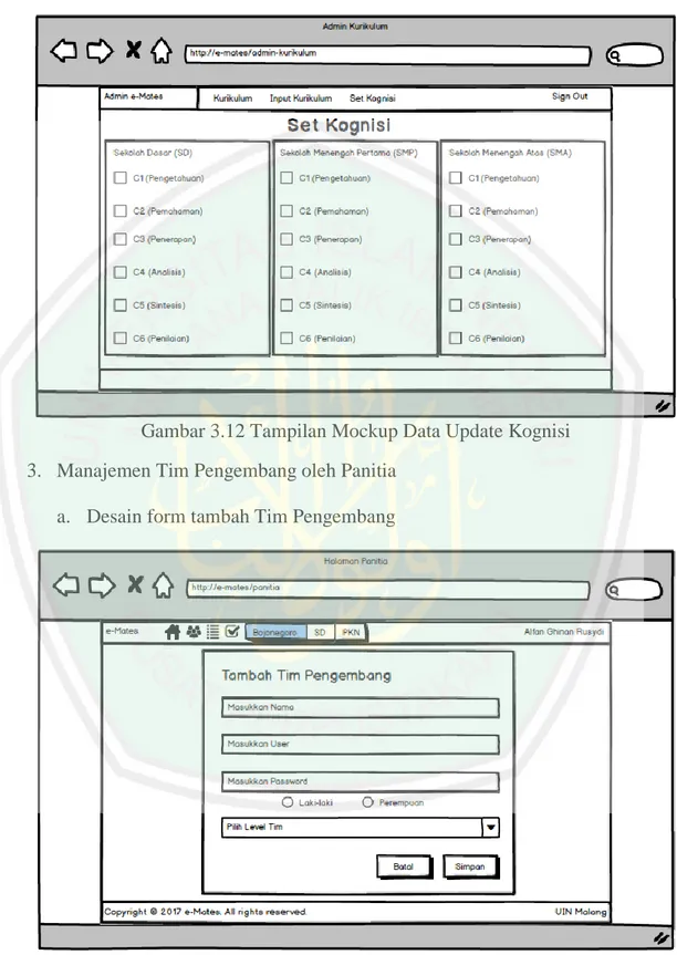 Gambar 3.12 Tampilan Mockup Data Update Kognisi  3.  Manajemen Tim Pengembang oleh Panitia 