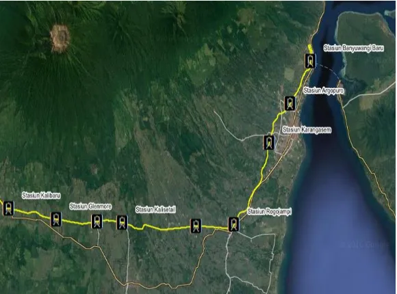 Gambar 1. 1 Trase Eksisting Kereta Api di Kabupaten BanyuwangiSumber : Website GIS Banyuwangi  