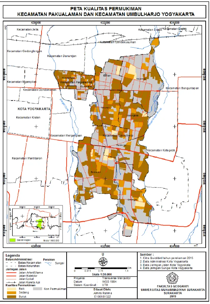 Gambar 1. Peta Kualitas Permukiman Kecamatan Pakualaman dan Kecamatan Umbulharjo,  Yogyakarta 