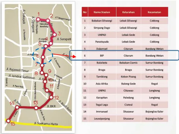 Gambar 1.3 Rencana Rute dan Stasiun Monorel Kota Bandung Koridor I Sumber : lrt-bandung.go.id, 2014 