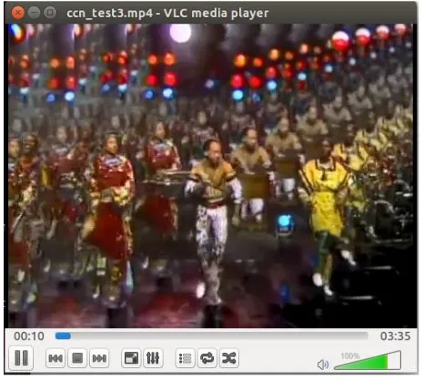Gambar   5.3 Eksekusi streaming pada CCNx menggunakan VLC Player 