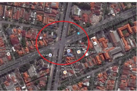 Gambar 1. 1 Peta situasi pada persimpangan Jl. Raya Darmo  dan Jl. Dr. Soetomo – Jl. Polisi Istimewa Surabaya 