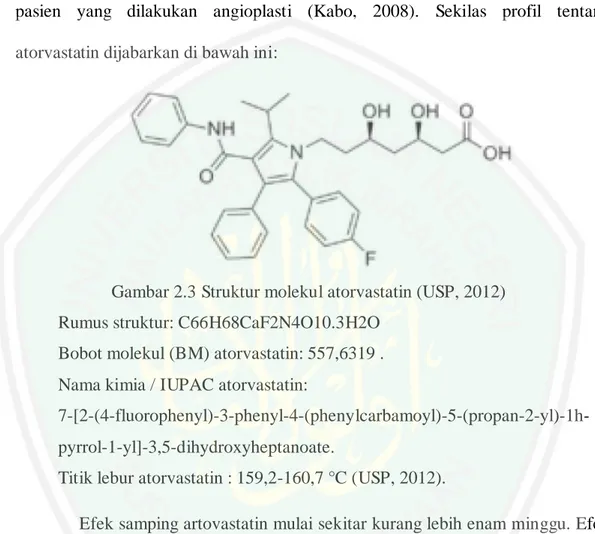 Gambar 2.3 Struktur molekul atorvastatin (USP, 2012)  Rumus struktur: C66H68CaF2N4O10.3H2O  