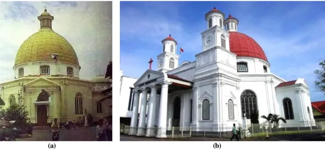 Gambar 3. (a) Bangunan GPIB Imanuel tahun 1800-an,  dan (b) Bentuk bangunan GPIB Imanuel tahun 2010 