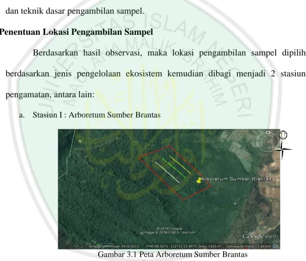 Gambar 3.1 Peta Arboretum Sumber Brantas   (Google earth, 2016) 