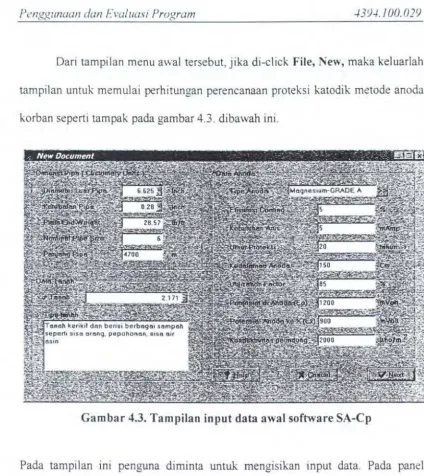 Gambar 4.3. Tampilan input data awal software SA-Cp 