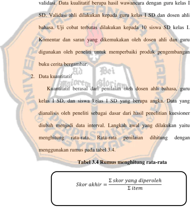 Tabel 3.4 Rumus menghitung rata-rata 