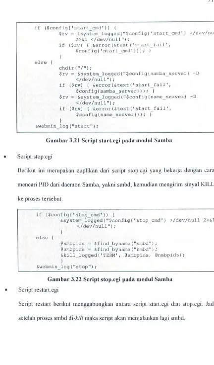 Gambar 3.22 Scritlt stop.cgi pada modul Samba 