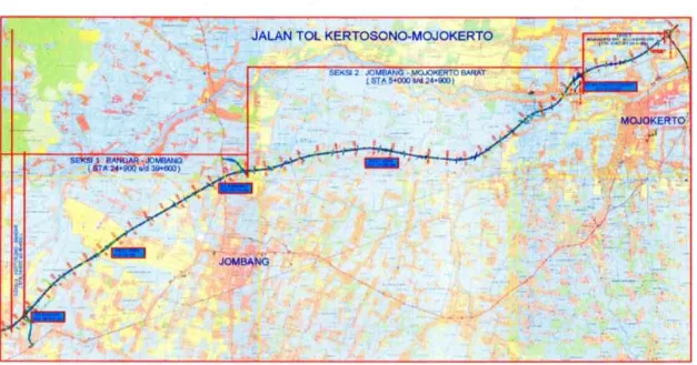 Gambar 4.2. Pembagian 4 (empat) Seksi Jalan Tol Kertosono – Mojokerto  (Sumber : PT. Marga Hargaya Infrastruktur, 2016)