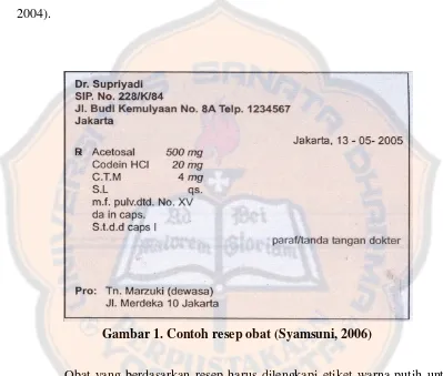 Gambar 1. Contoh resep obat (Syamsuni, 2006) 