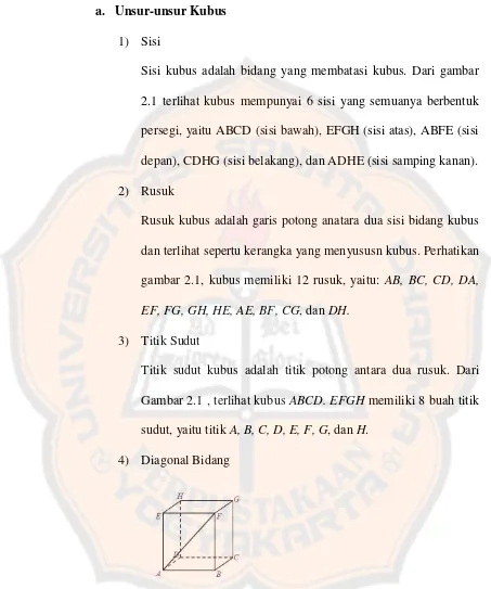 gambar 2.1, kubus memiliki 12 rusuk, yaitu: AB, BC, CD, DA, 