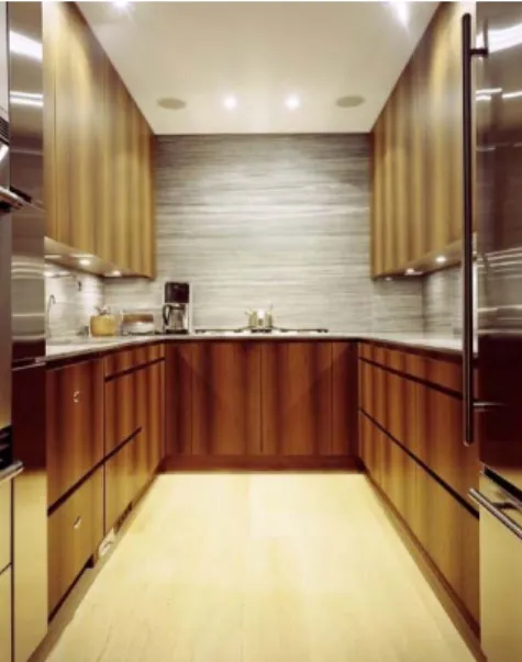 Gambar 5 Dapur yang diterangi oleh general lighting berupa titik-titik downlight pada plafon,  dan task lighting berupa titik-titik halogen pada bawah kabinet 