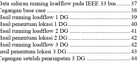 Tabel 4.1 Data saluran running loadflow pada IEEE 33 bus ......... 37 