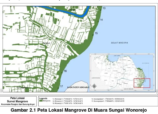 Gambar 2.1 Peta Lokasi Mangrove Di Muara Sungai Wonorejo 