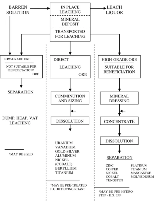 Figure 1.0 - General flow of ores and concentrates in  hydrometallurgical leaching practice 