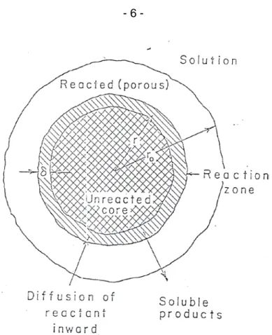 Figure 2.0 - Reaction zone model in the leaching of a single particle of ore  Rajah 2.0 - Model zon tindakbalas dalam pelarutlesapan satu partikel tunggal bijih 