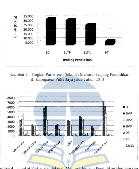 Gambar 3.  Tingkat Partisipasi Sekolah Menurut Jenjang Pendidikan  di  Kabupaten Pi die Jaya pada Tahun 2013 