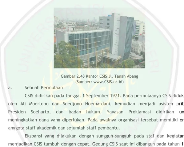 Gambar 2.48 Kantor CSIS Jl. Tanah Abang  (Sumber: www.CSIS.or.id)  a.  Sebuah Permulaan 
