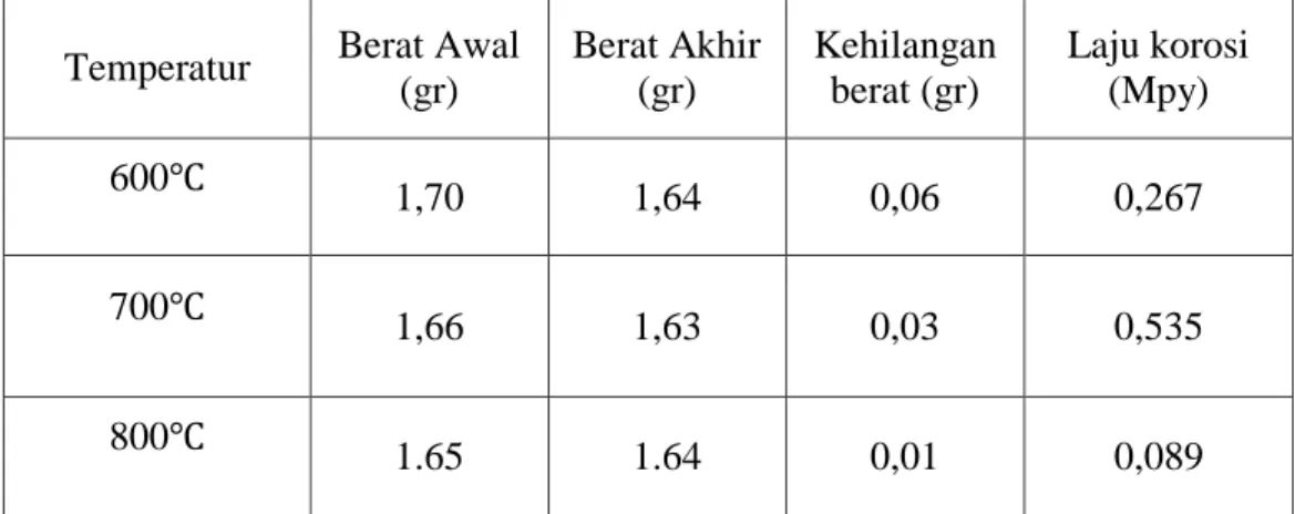 Tabel 4.2 Hasil Uji Korosi 