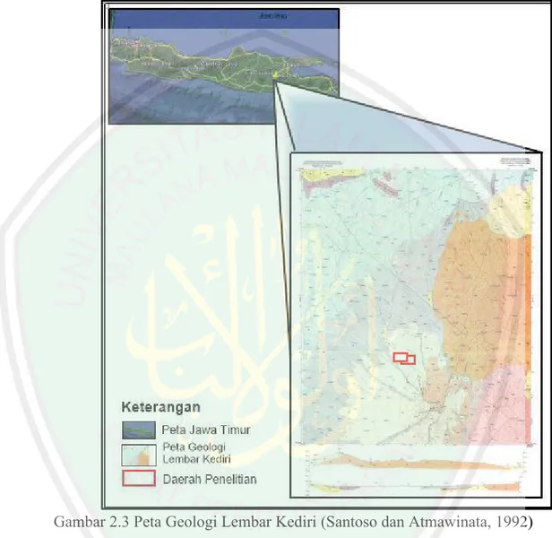 Gambar 2.3 Peta Geologi Lembar Kediri (Santoso dan Atmawinata, 1992)