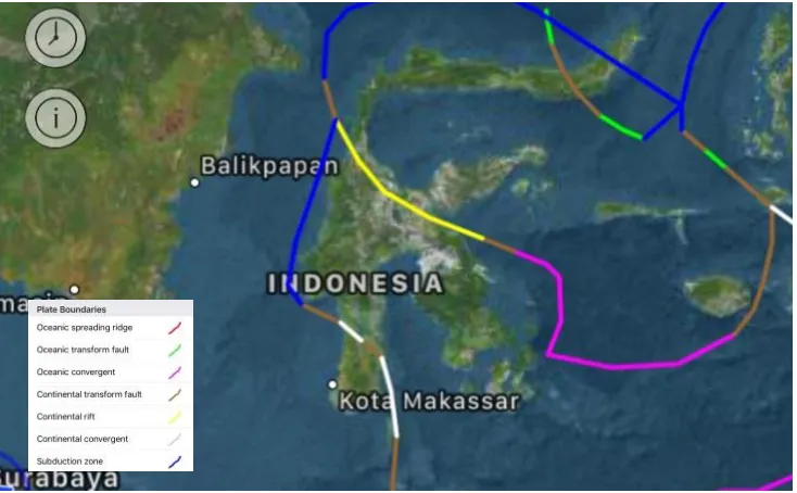 Gambar 1.1  Peta Sesar Gempa di Pulau Sulawesi menurut Earthquake+ 