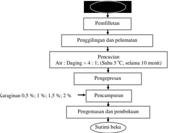 Gambar 1.   Diagram alir pembuatan surimi  Analisis dan karakterisasi 