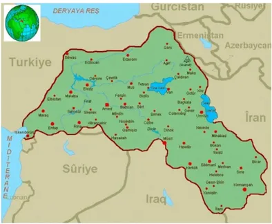 Gambar 3. Peta wilayah Kurdistan Raya (InstituteKurde, 2014) 