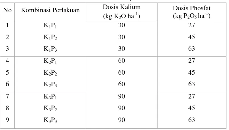 Tabel 1. Kombinasi Perlakuan Antara Dosis Pupuk Kalium dan Phosfat