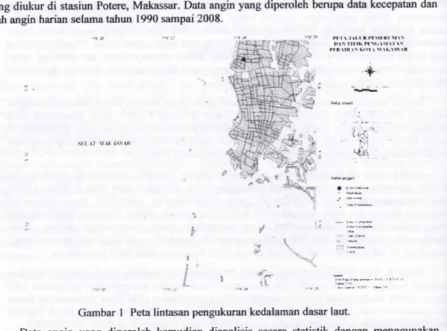 Gambar  1  Peta lintasan pengukuran  kedalaman dasar  laut. 