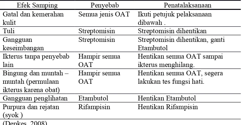 Tabel 2.2 Efek samping ringan OAT 