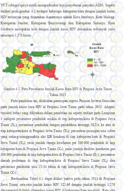 Gambar 4.2. Peta Persebaran Jumlah Kasus Baru HIV di Propinsi Jawa Timur 