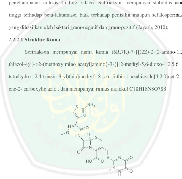 Gambar 2.3 Struktur Kimia Seftriakson  (Jayesh, 2010). 