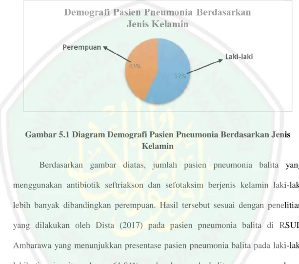 Gambar 5.1 Diagram Demografi Pasien Pneumonia Berdasarkan Jenis  Kelamin 