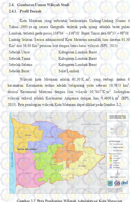Gambar 2.2  Peta Pembagian Wilayah Administrasi Kota Mataram 