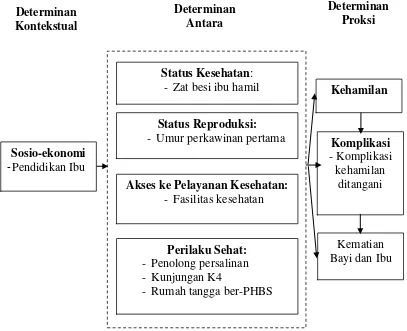 Gambar 2.1 Modifikasi Model Konseptual McCarthy dan Maine (1992) pada Hubungan Jumlah Kematian Bayi dan Ibu dengan Faktor-Faktor yang Mempengaruhi di Provinsi Jawa Timur Tahun 2013 