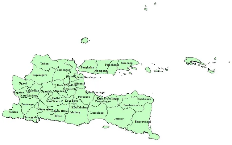 Gambar 3.1 Wilayah Administrasi Jawa Timur  