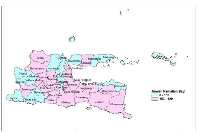 Gambar 4.1 Persebaran Jumlah Kematian Bayi di Jawa Timur Tahun 2013 