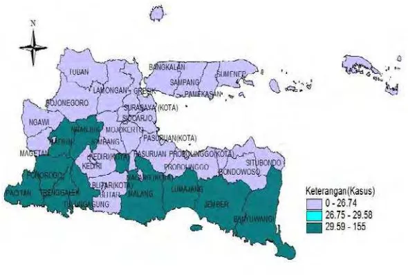 Gambar 4.2 Persebaran Kasus Malaria di Jawa Timur tahun 2013 