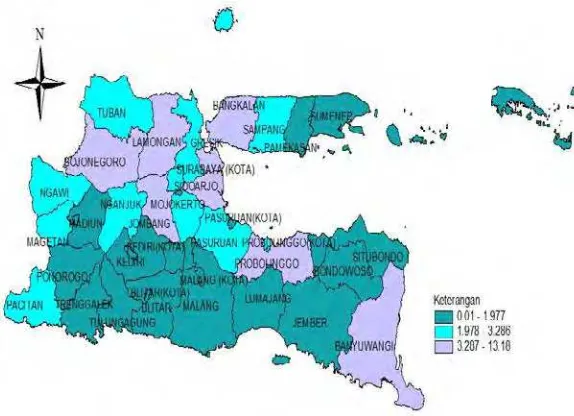 Gambar 4.6  Persebaran Persentase Penyuluhan Kesehatan Provinsi Jawa Timur tahun 2013 