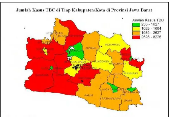 Gambar 4.1 Penyebaran Jumlah Kasus TBC di Provinsi Jawa Barat Tahun 2012