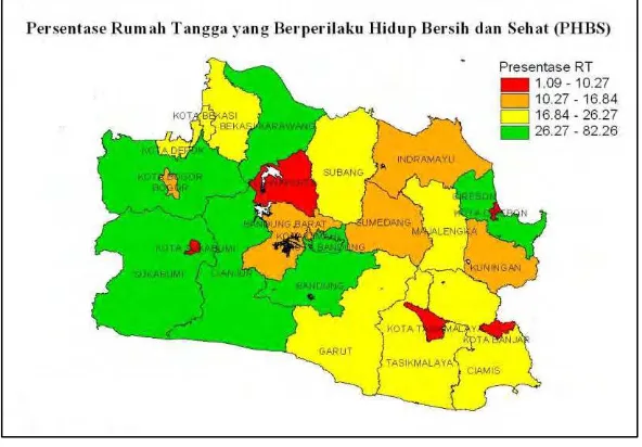 Gambar 4.2 Persentase Rumah Tangga yang Berperilaku Hidup Bersih dan Sehat (PHBS) di Provinsi Jawa Barat Tahun 2012 