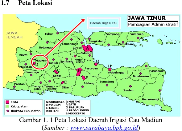 Gambar 1. 1 Peta Lokasi Daerah Irigasi Cau Madiun 